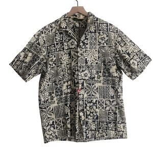 Royal Creations Hawaii Blue Cream Hawaiian Beach Tropical Button Up Shirt